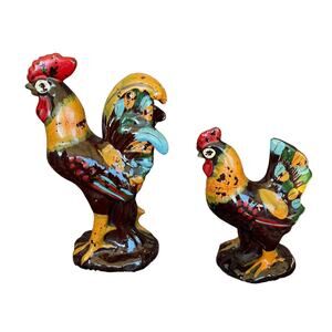 Vintage Rooster & Hen Salt & Pepper Shakers Elvin Ceramic Farm Rustic Japan READ